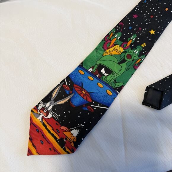 Vintage Tie Looney Tunes Mania 1993 Martians Daffy Duck Bugs Bunny - Picture 2 of 8